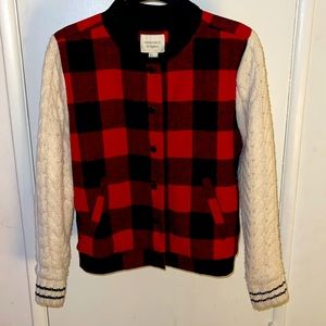 Plaid Red & Blk College style button Up Jacket